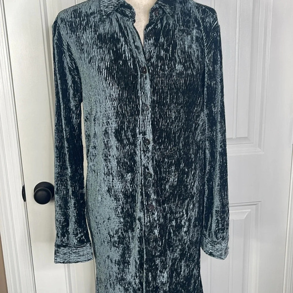 SOFT SURROUNDINGS Women's Maxime Soft Velvet Crinkle Shirt Dress Size PM/Blue - Picture 3 of 12